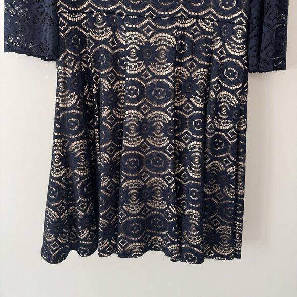 Eliza J Lace 3/4 Sleeve Fit & Flare Dress Navy/Tan Size 14-16 READ - Picture 4 of 11